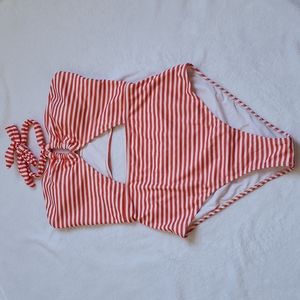 Cupshe red and white stripe one piece with cut-out detail, Size Medium. NWT